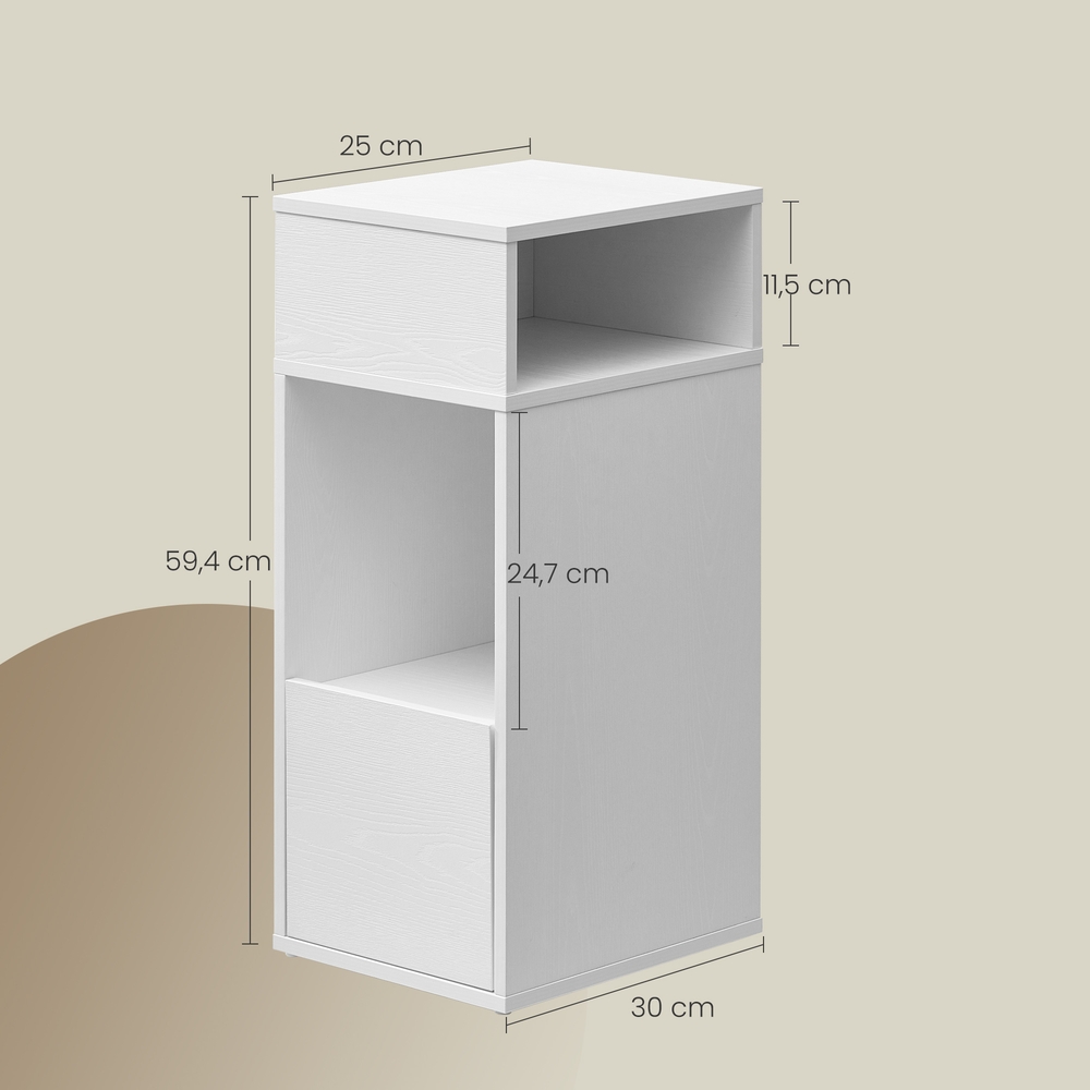 Naktinis staliukas su 2 atviromis lentynomis ir 1 stalčiumi, 30 x 25 x 59,4 cm, sniego baltumo - Image 3