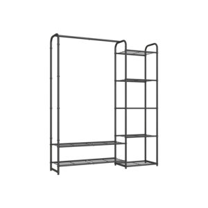 Riidestange riiulitega, teras, mattmust, 29 x 112 x 158,4 cm