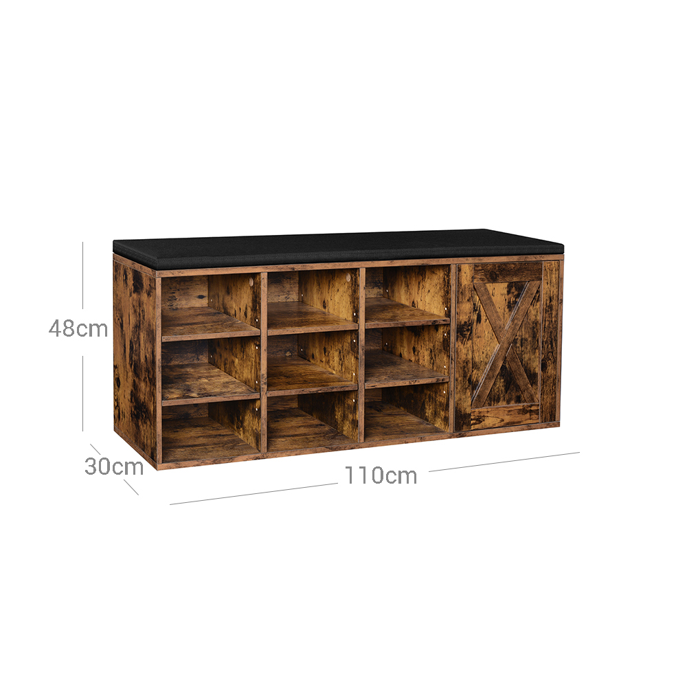 Apavu uzglabāšanas sols ar 9 atvērtiem nodalījumiem un skapi, 110 x 30 x 48 cm, brūns - Image 7
