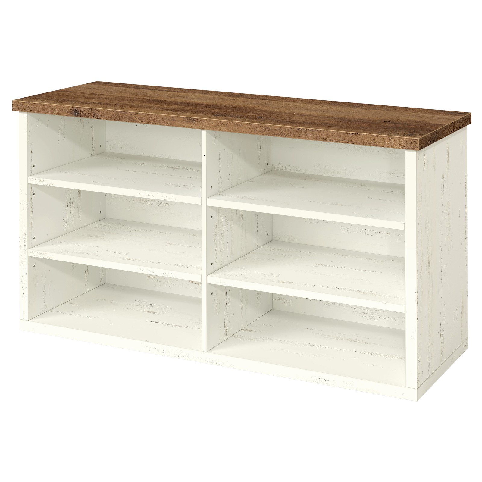 Apavu sols ar plauktu, 6 nodalījumi, regulējami plaukti, 29,5 x 100 x 50 cm, balti brūns