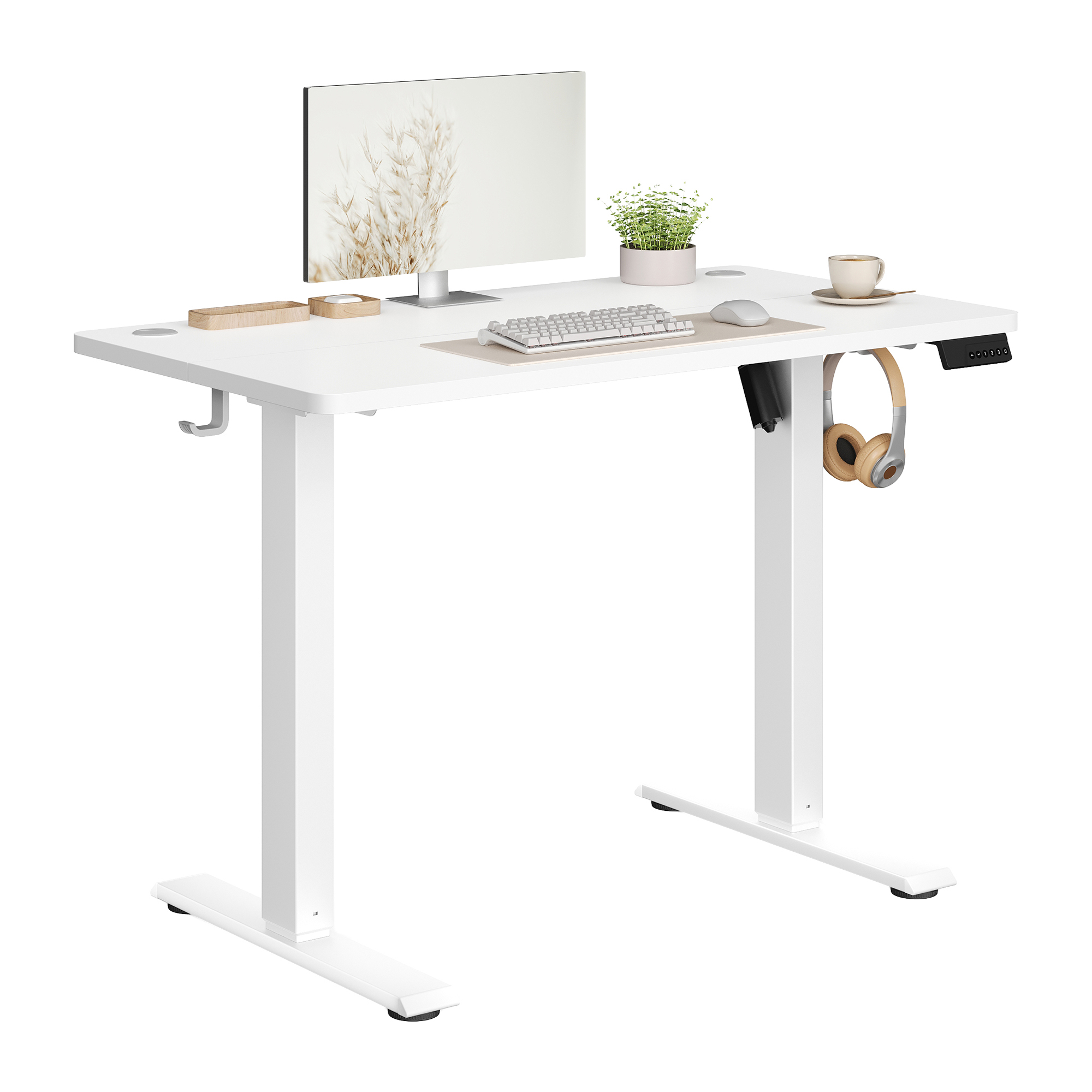 Elektrinis reguliuojamo aukščio rašomasis stalas su atminties funkcija, 80 x 50 cm, baltas - Image 2