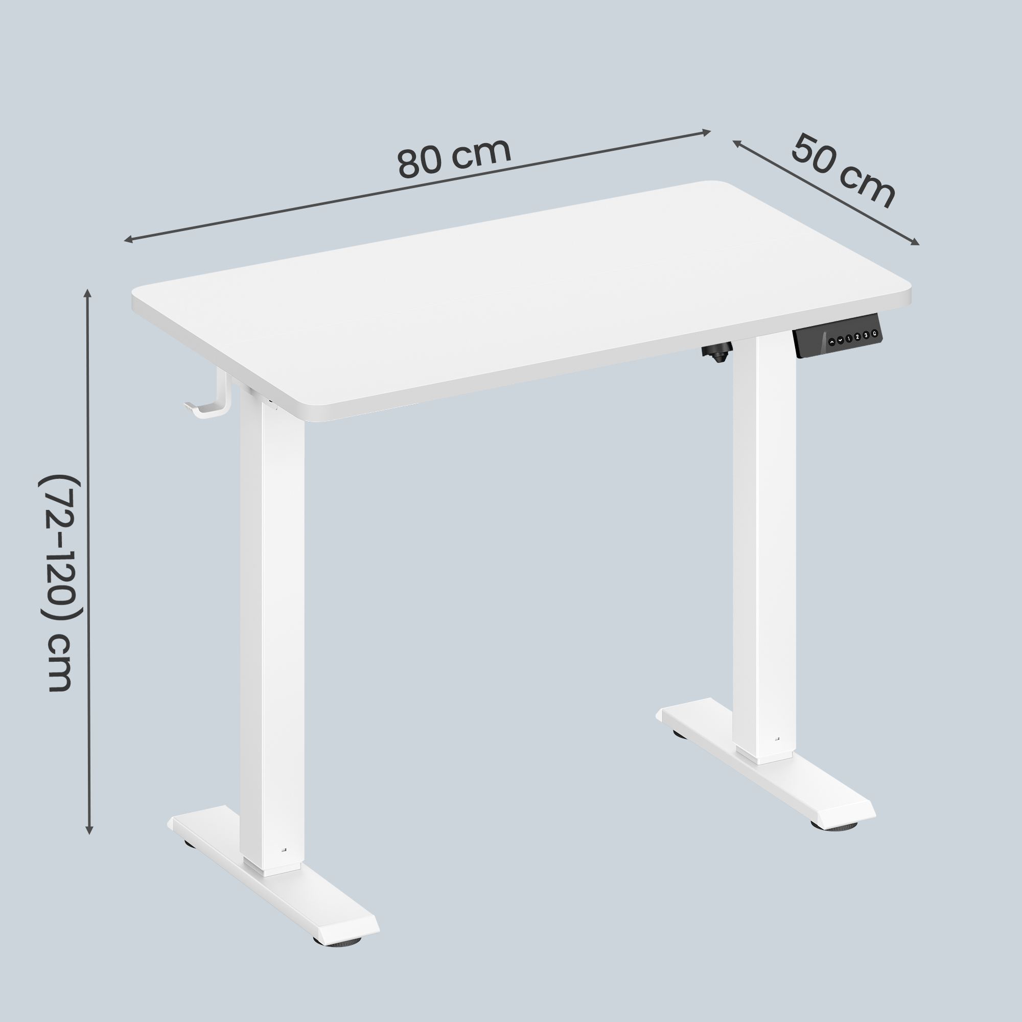 Elektrinis reguliuojamo aukščio rašomasis stalas su atminties funkcija, 80 x 50 cm, baltas - Image 3