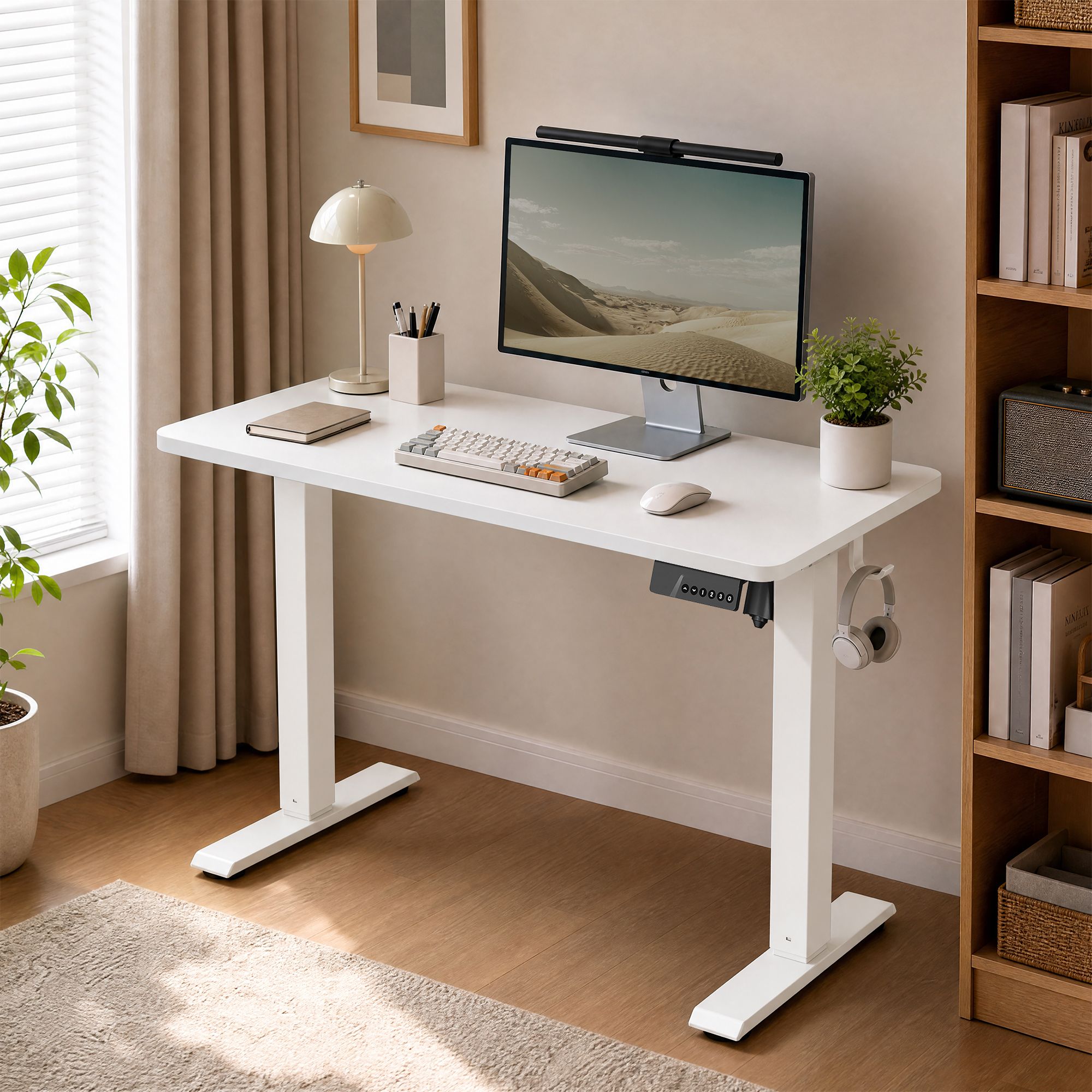 Elektrinis reguliuojamo aukščio rašomasis stalas su atminties funkcija, 80 x 50 cm, baltas - Image 4