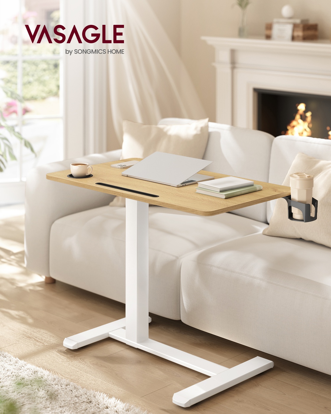 Mobilus šoninis staliukas su ratukais, 80 x 45 x 65–102 cm, auksinio ąžuolo spalvos - Image 2