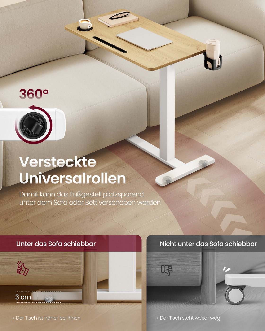 Mobilus šoninis staliukas su ratukais, 80 x 45 x 65–102 cm, auksinio ąžuolo spalvos - Image 4