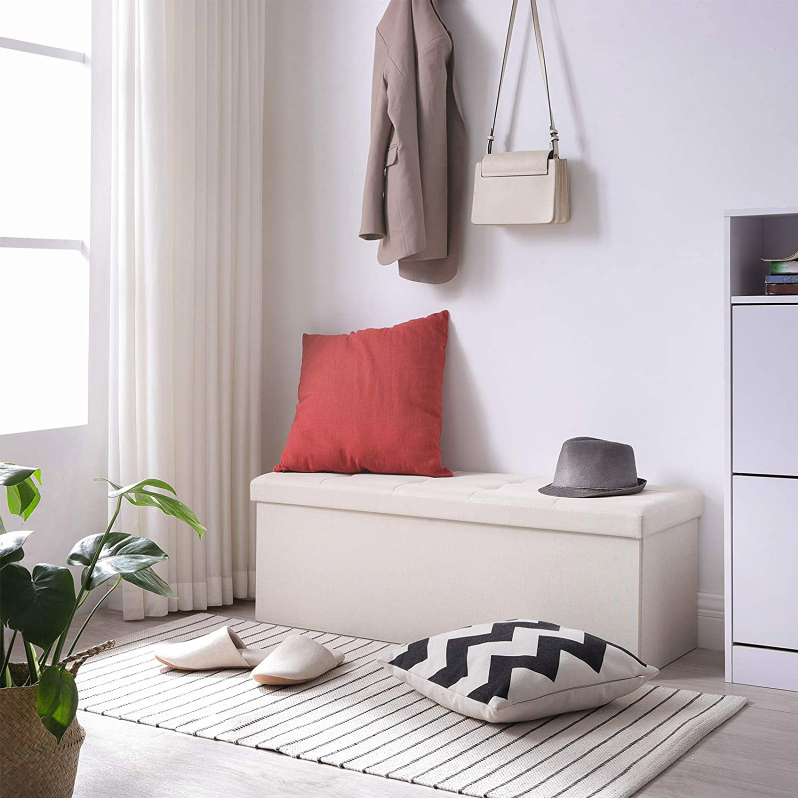 Säilytyspenkki istuimella, 110 x 38 x 38 cm, MDF, beige - Image 2