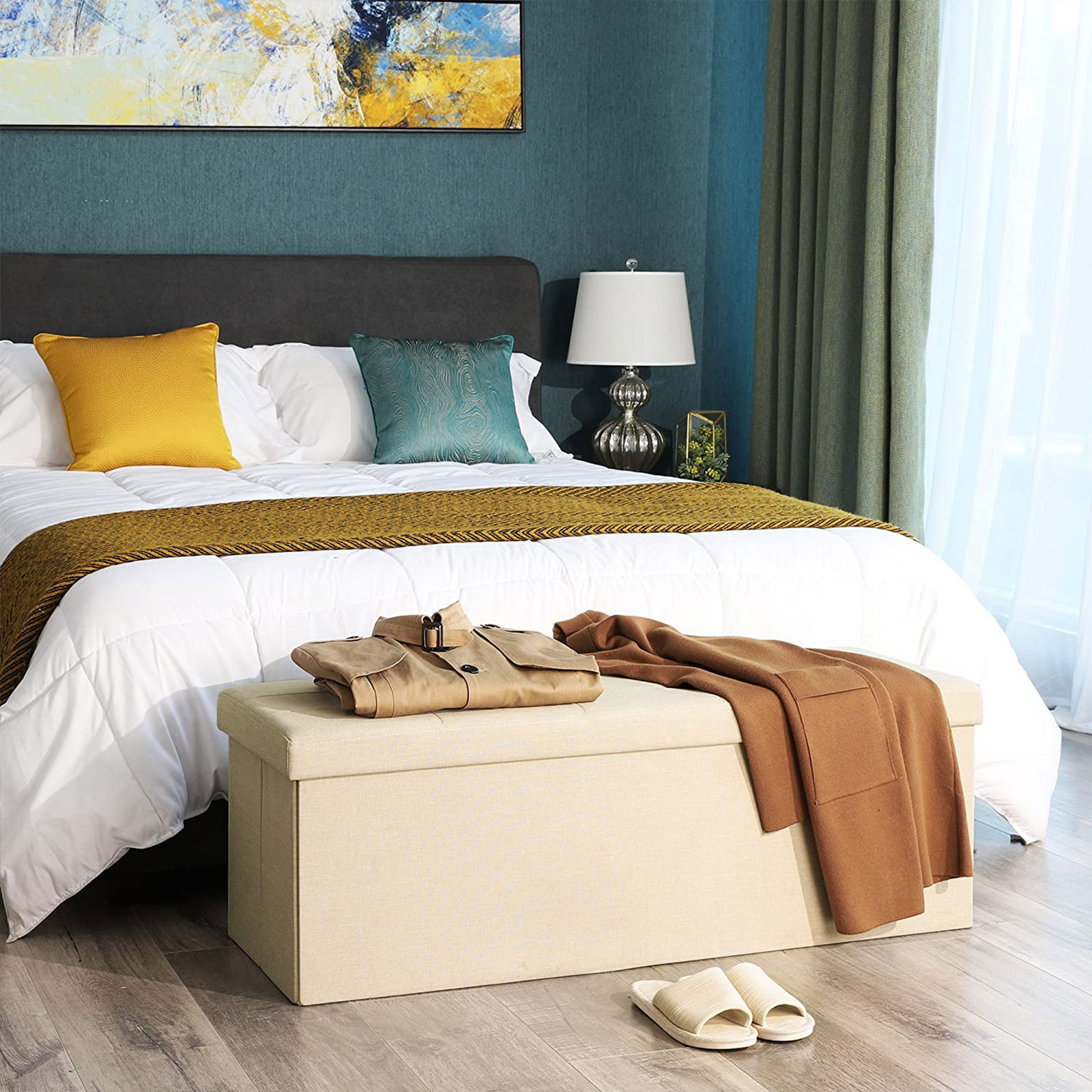 Säilytyspenkki istuimella, 110 x 38 x 38 cm, MDF, beige - Image 3