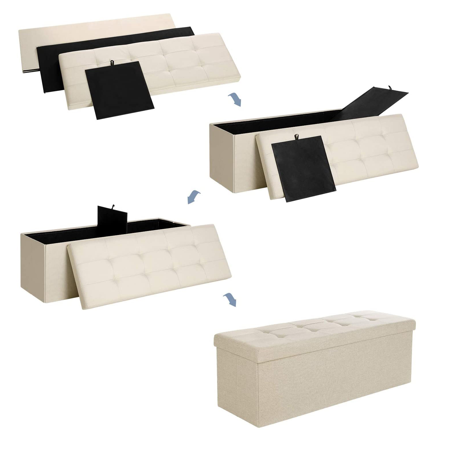 Säilytyspenkki istuimella, 110 x 38 x 38 cm, MDF, beige - Image 6
