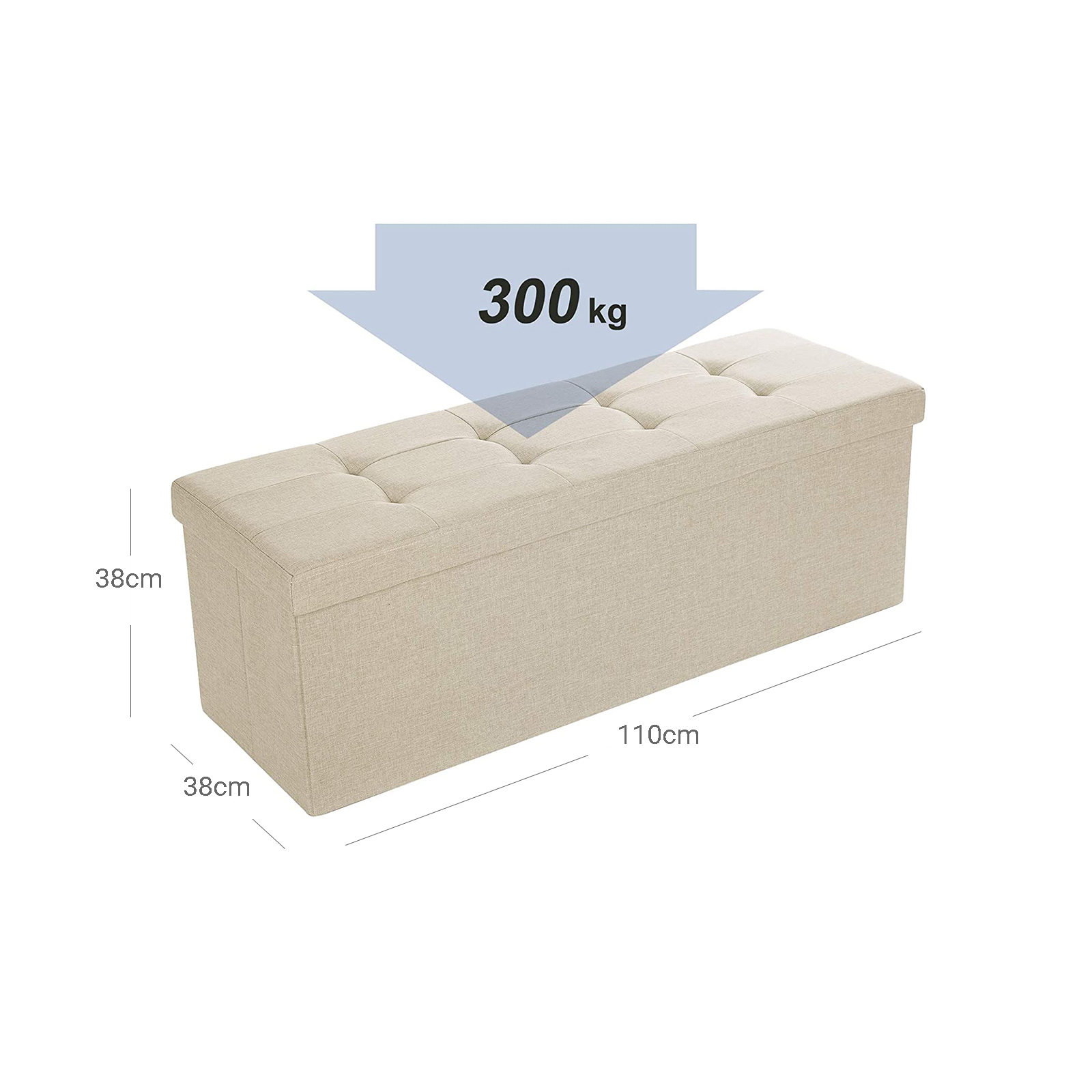 Säilytyspenkki istuimella, 110 x 38 x 38 cm, MDF, beige - Image 7