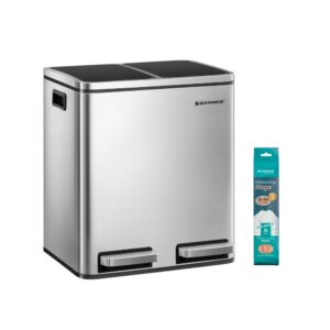 Divu nodalījumu atkritumu šķirošanas tvertne ar pedāli, 30 l, 2 x 15 l, nerūsējošais tērauds, sudraba-melna