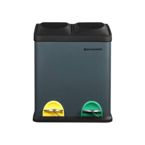 Šiukšliadėžė su pedalais, 30 l, 2 x 15 l, dūmų pilka-juoda, nerūdijantis plienas