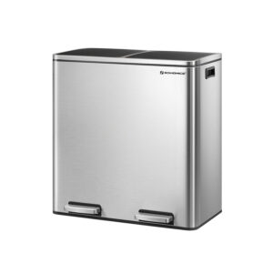 Divu nodalījumu atkritumu tvertne 60 l, 2 x 30 l, tērauda, sudraba un melna, ar pedāļiem