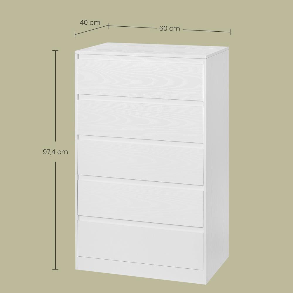 Komoda su 5 stalčiais, balta, iš medžio drožlių plokštės ir MDF, 40 x 60 x 97,4 cm - Image 2