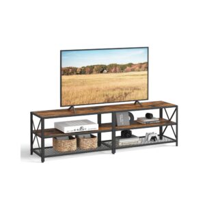TV staliukas televizoriui iki 75 colių, 3 lentynų, plieninis rėmas, 178 x 39 x 52 cm, rudas-juodas