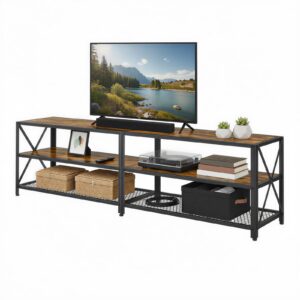 TV spintelė iki 75 colių televizoriui, 178 x 39 x 52 cm, plieninis rėmas, ruda-juoda