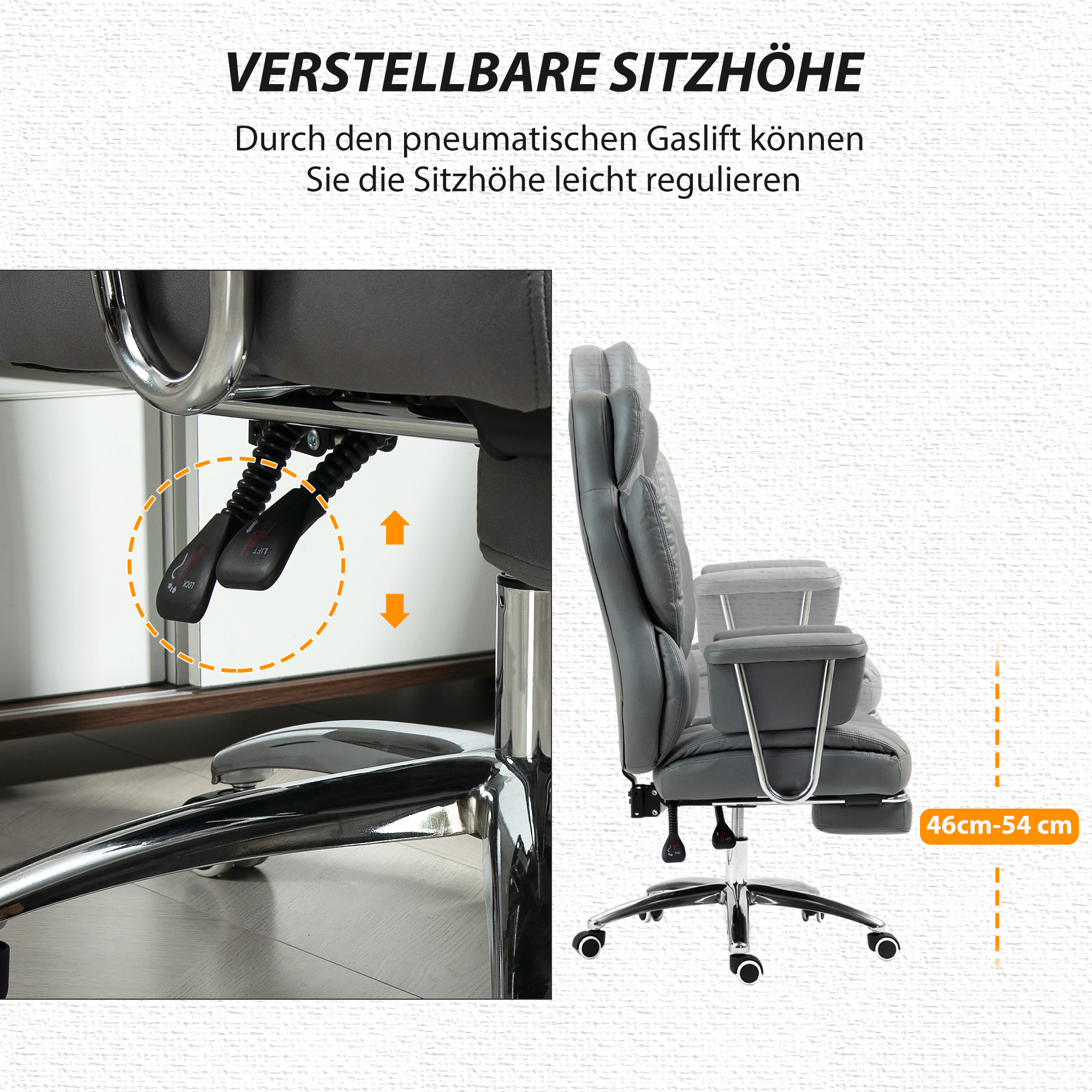 Ergonominen toimistotuoli, pehmustettu, jalkatuella, säädettävä selkänoja, 360° kääntyvä, tummanharmaa - Image 6