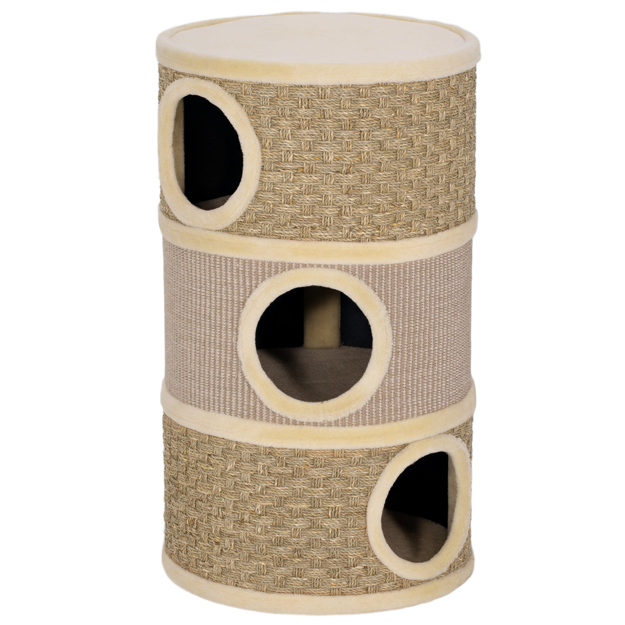 Kasside kratsimistünn, 79 cm kõrge, Ø45 cm, kolmekorruseline, khaki+pruun