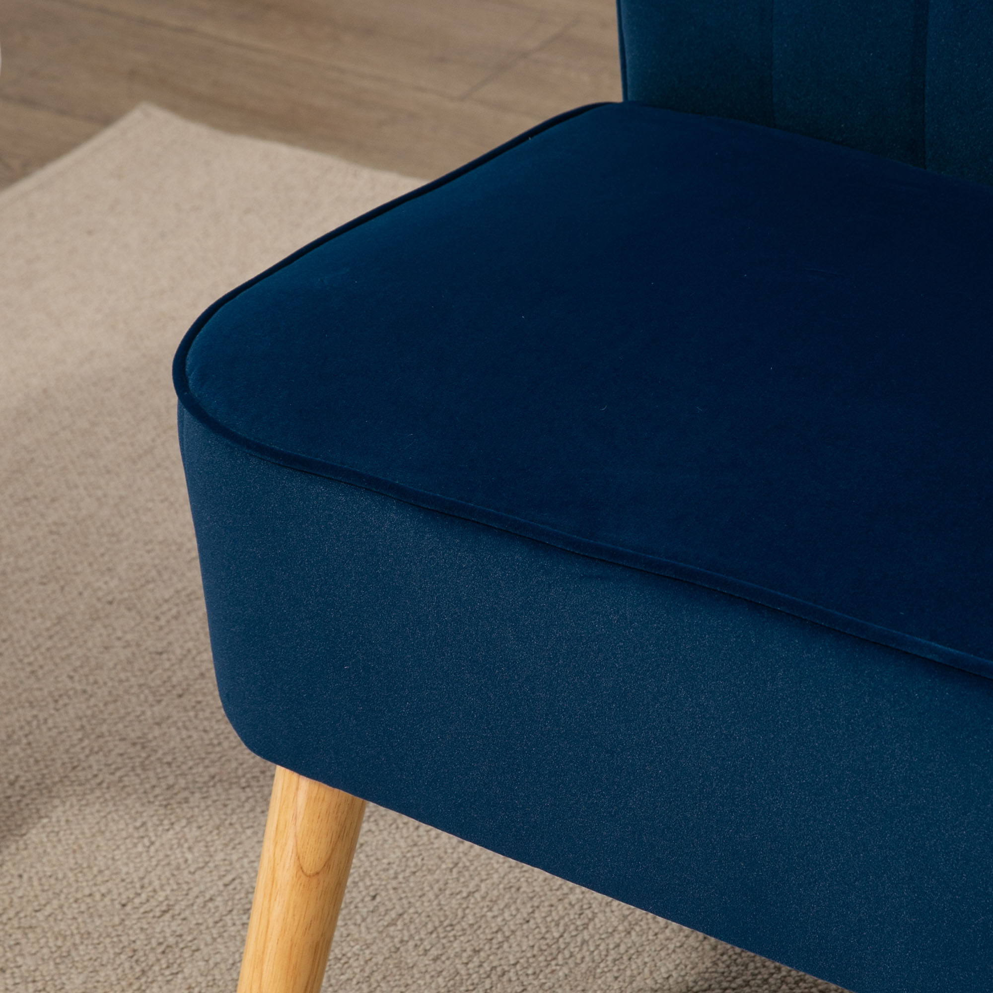 Retro dizaina 2 vietu sofa, koka kājas, tumši zila, 117 x 56,5 x 77 cm - Image 8