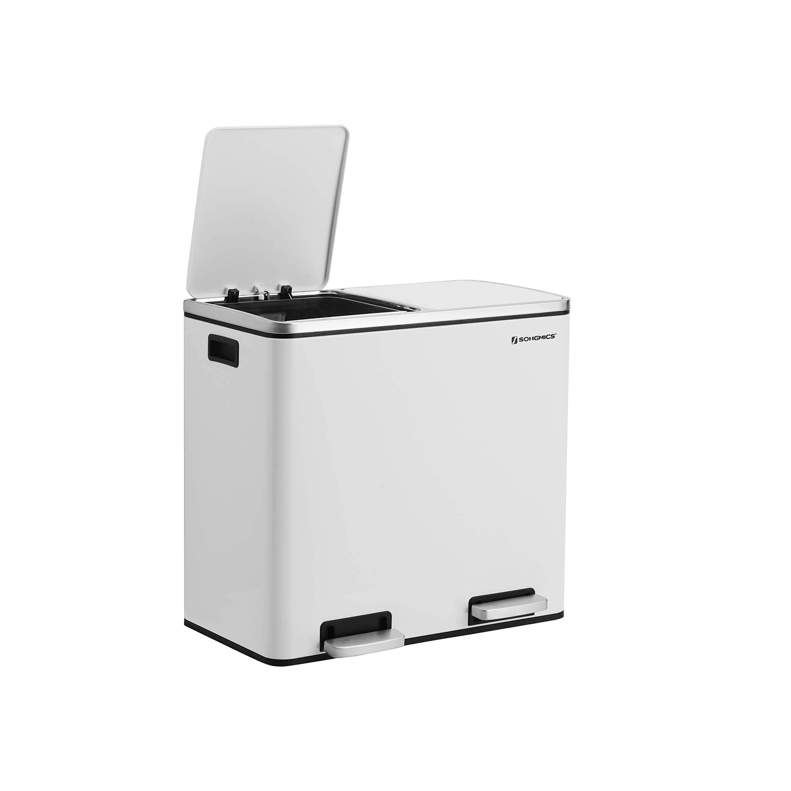 Šiukšliadėžė su 2 skyriais, 2 x 30 l, plieninė, su pedalu, 58,5 x 32 x 54,5 cm - Image 2