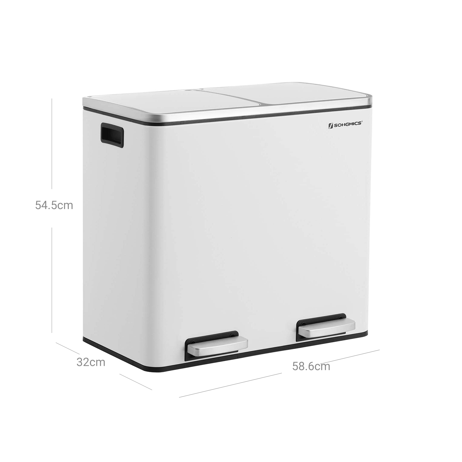 Šiukšliadėžė su 2 skyriais, 2 x 30 l, plieninė, su pedalu, 58,5 x 32 x 54,5 cm - Image 7