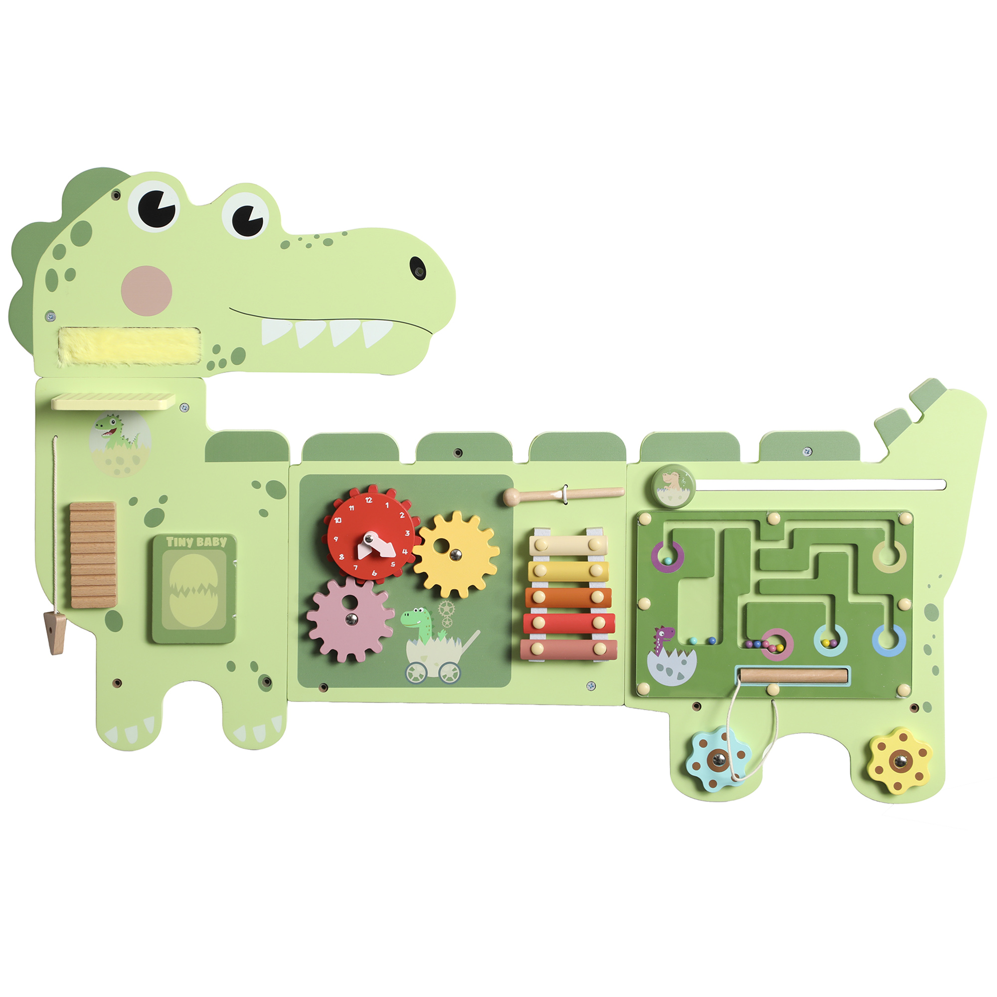 Seinale kinnitatav montessori tegevuslaud dinosaurus, roheline, 87 x 52 x 5,5 cm