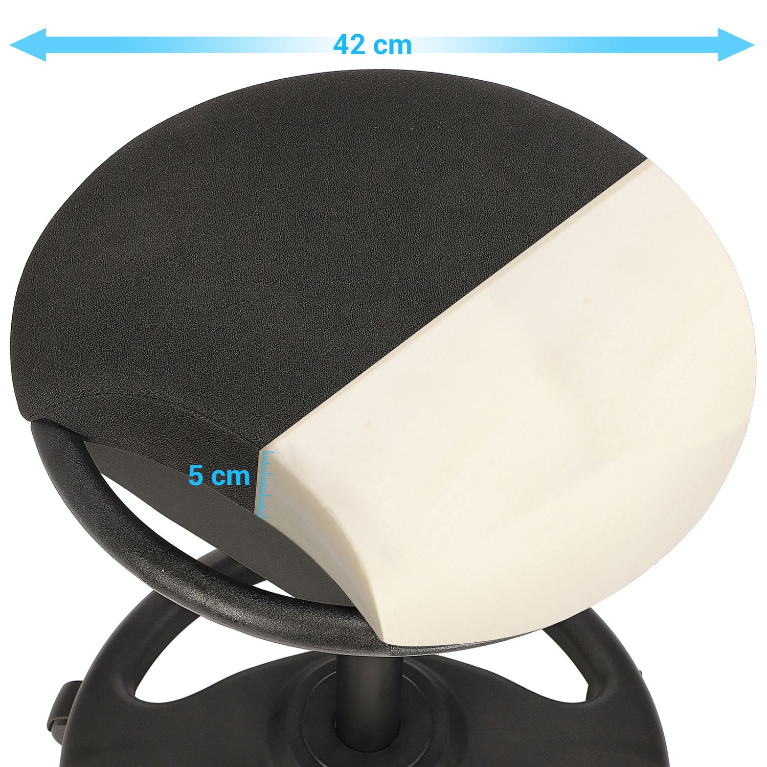 Biroja taburete uz riteņiem, regulējams augstums, melna, sēdeklis Ø 42 cm, 55-73 cm - Image 5