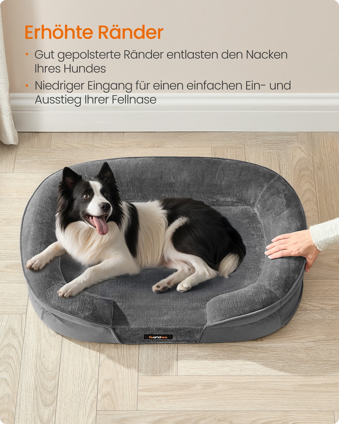 Suņu gulta lieliem suņiem, 91 x 68 x 18 cm, noņemams mazgājams pārvalks, gaiši pelēka - Image 4