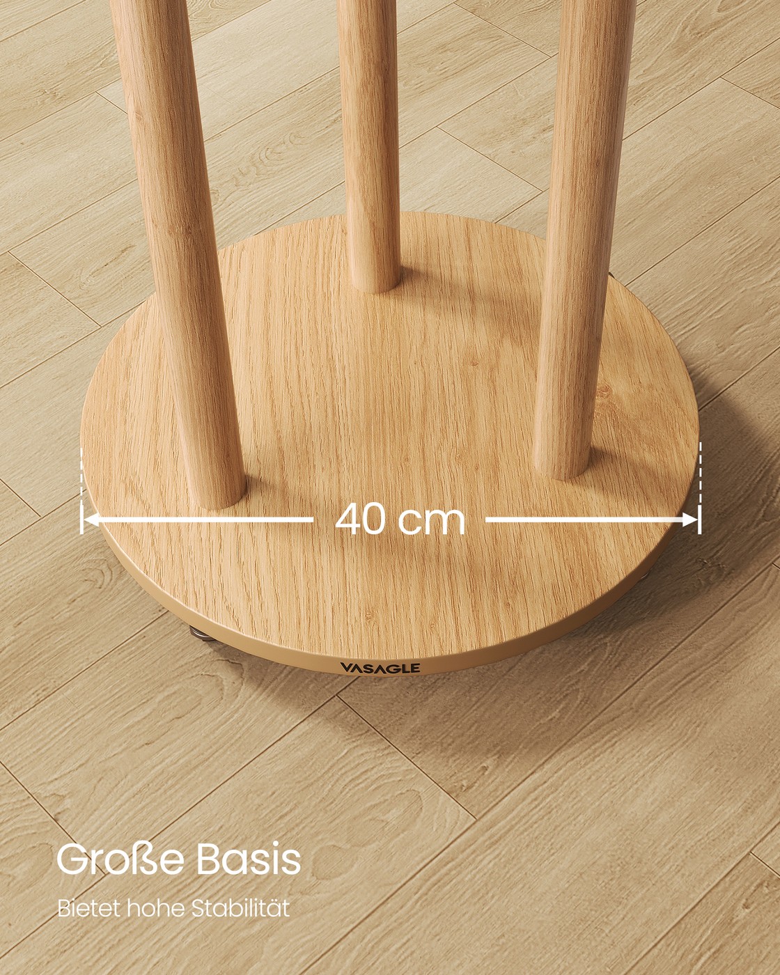 Drabužių kabykla su 11 kabliukų, 3 lentynomis, Ø 40 cm, aukštis 175 cm, natūralios spalvos - Image 5