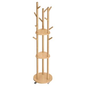 Drabužių kabykla su 11 kabliukų, 3 lentynomis ir 4 pasukamais nuimamais ratukais, 40 x 175 cm