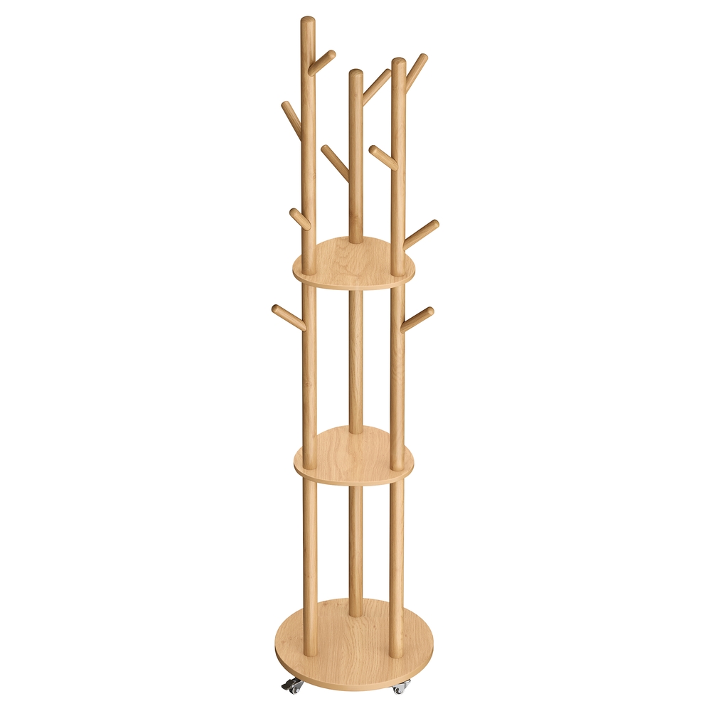 Drabužių kabykla su 11 kabliukų, 3 lentynomis ir 4 pasukamais nuimamais ratukais, 40 x 175 cm