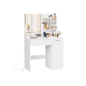 Jumestuslaud LED-peegli, sahtli ja avatud riiulitega, 40 x 80 x 132 cm, valge