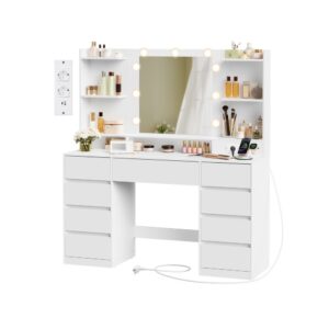 Jumestuslaud peegli, LED-valgustuse ja kappidega, 40 x 107 x 144 cm