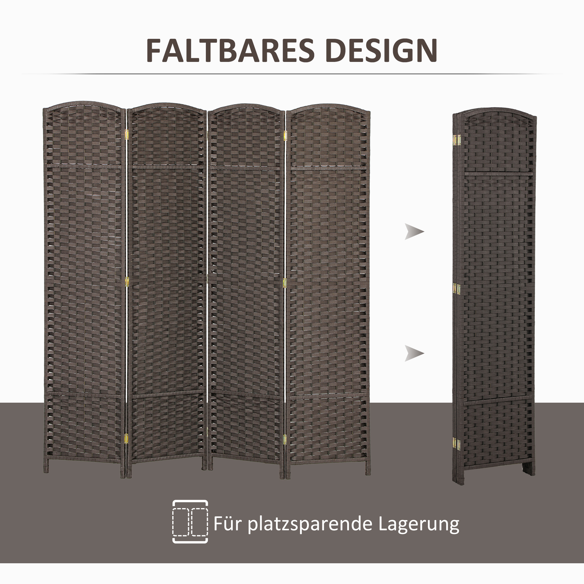 4 dalių kambario pertvara, sulankstoma privatumo pertvara, ruda, 160 x 170 cm - Image 5
