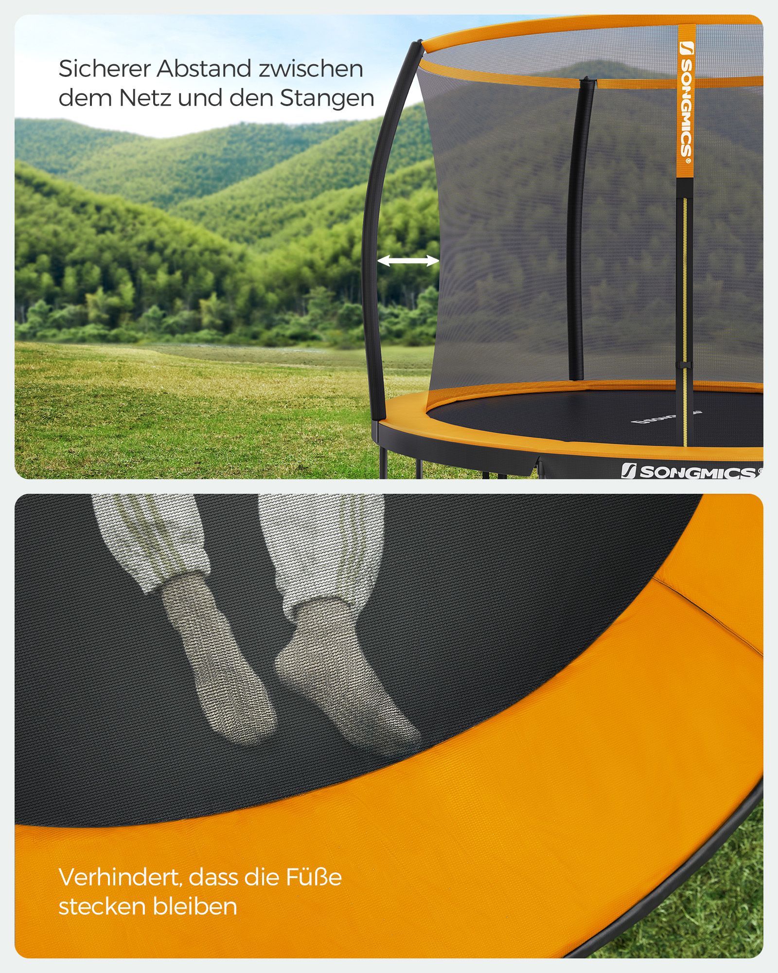 Dārza batuts, apaļš, Ø 305 cm, ar drošības tīklu un kāpnēm, melns un oranžs - Image 4