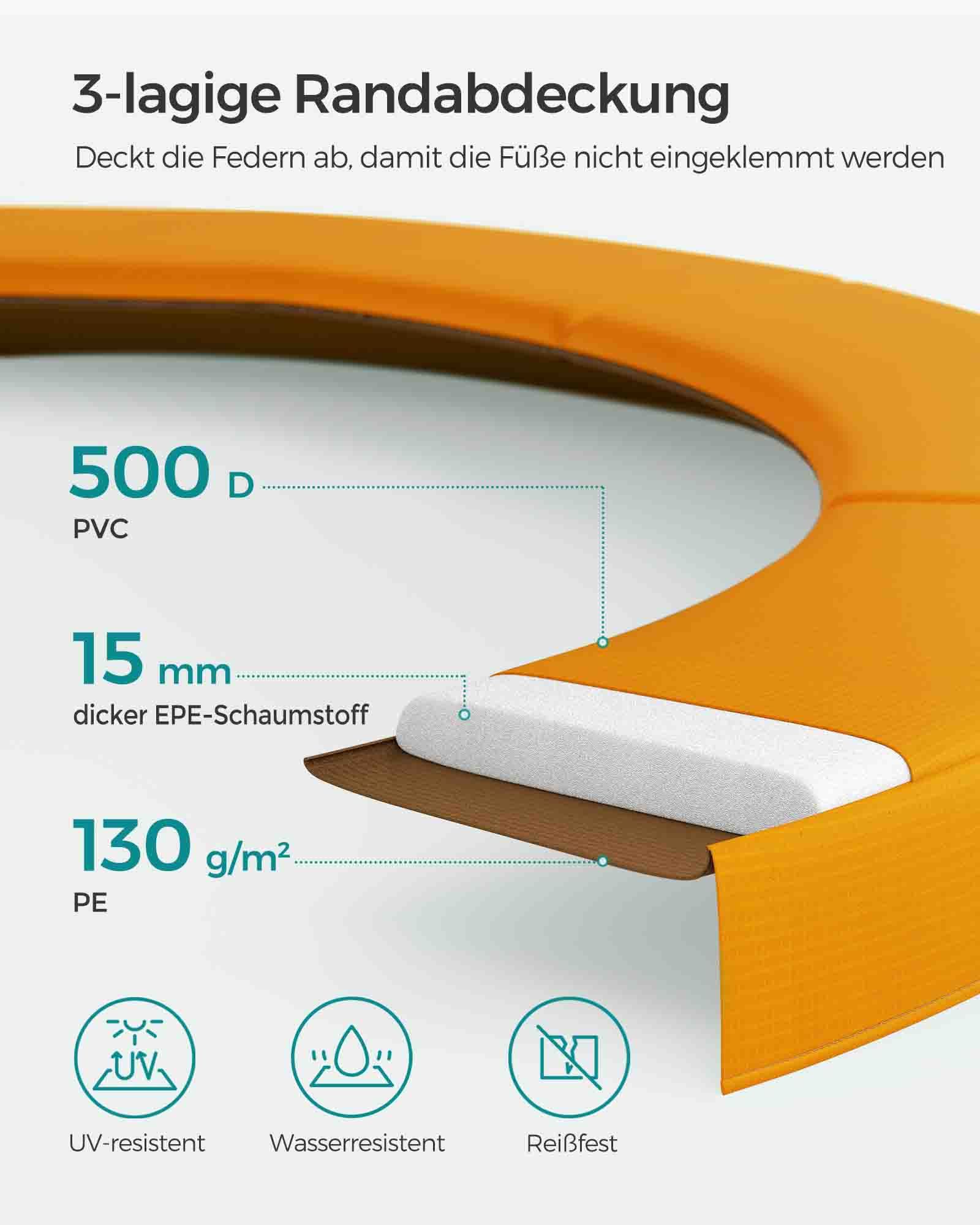 Dārza batuts, apaļš, Ø 305 cm, ar drošības tīklu un kāpnēm, melns un oranžs - Image 6