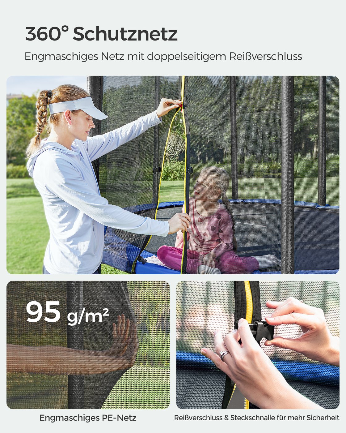 Batuts ar drošības tīklu, Ø 427 cm, melns un zils, ar kāpnēm - Image 8