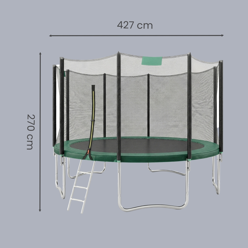 Āra batuts 427 cm ar drošības tīklu, kāpnēm un malu pārklāju, tumši zaļš - Image 3
