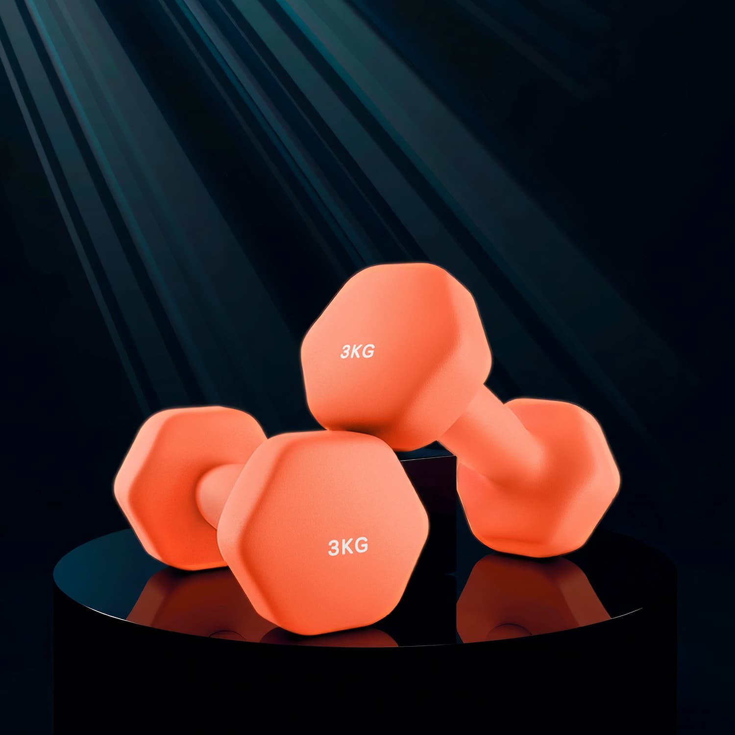 Hanteliai, 2 vnt. rinkinys, 2 x 1 kg, oranžiniai, ketaus su neopreno danga - Image 2