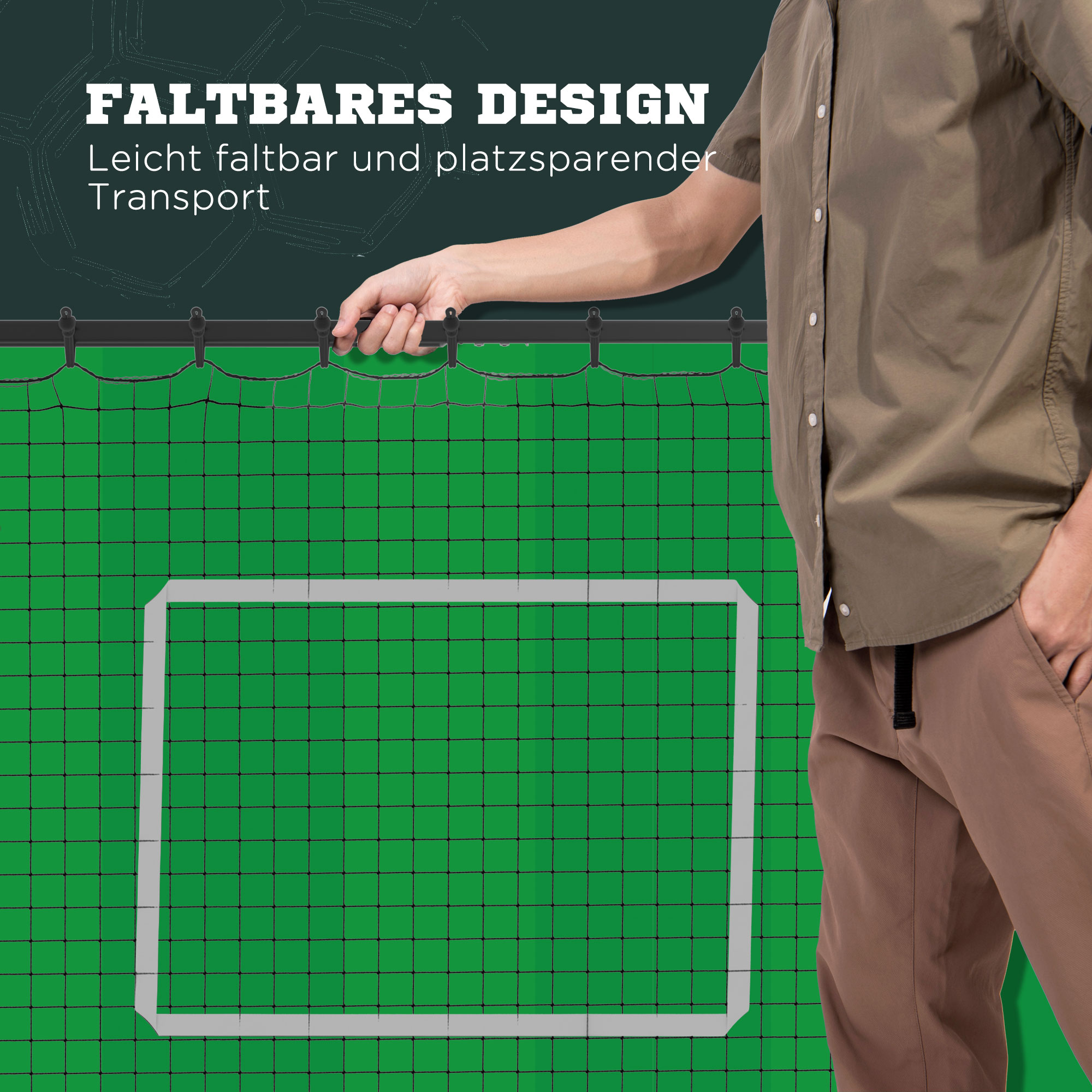 Futbola atlecošais tīkls, regulējams leņķis, regulējams augstums, melns, 123 x 73 x 178,5 cm - Image 4