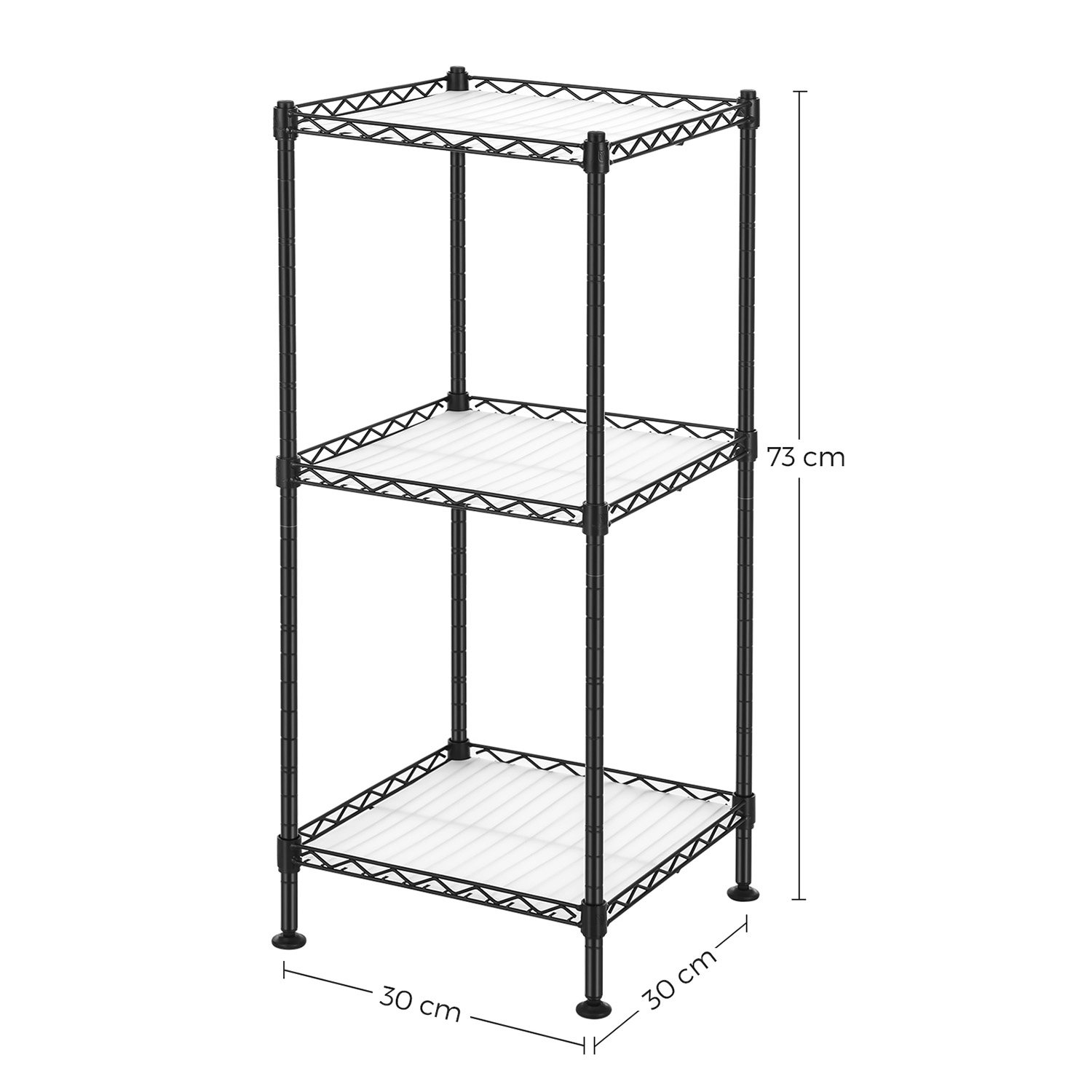 Vapaasti seisova 3-tasoinen metallihylly, musta, 30 x 30 x 73 cm, enint. 60 kg - Image 8