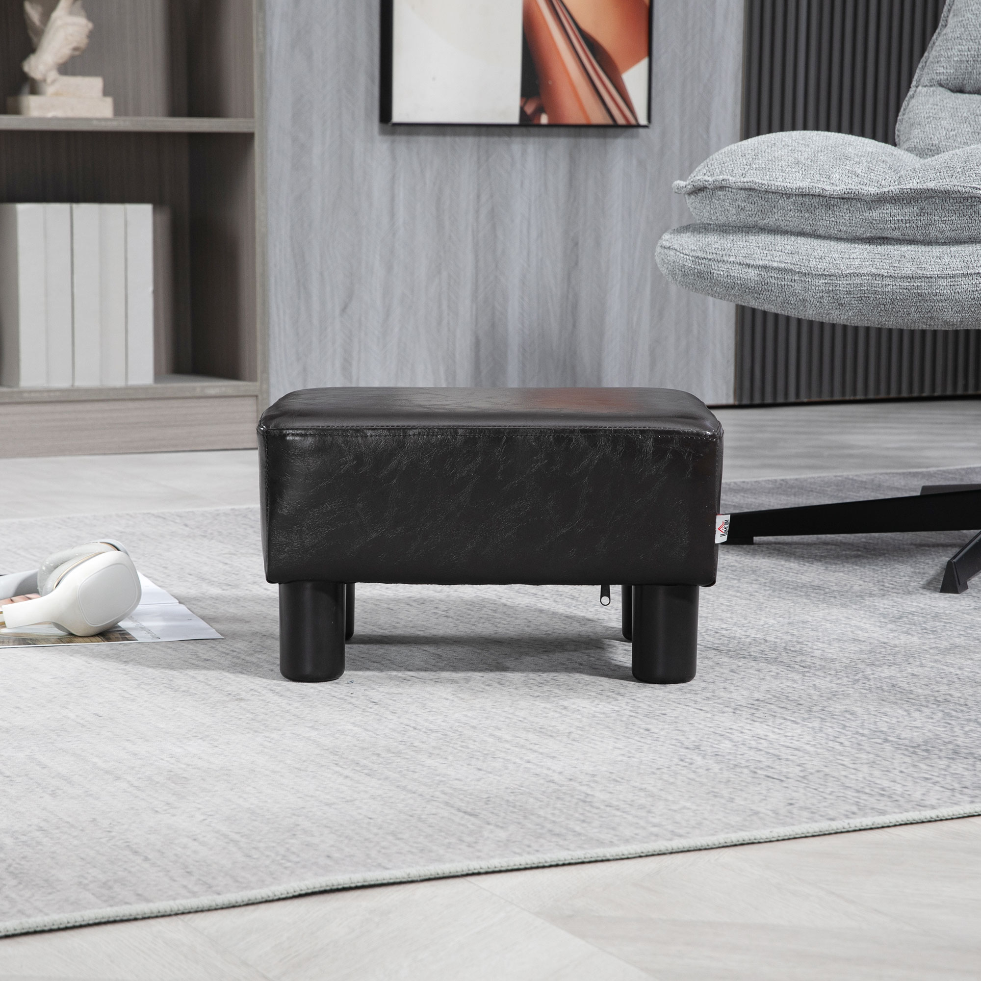 Pufas iš dirbtinės odos, rudas, 40 x 30 x 24 cm, iki 110 kg - Image 8