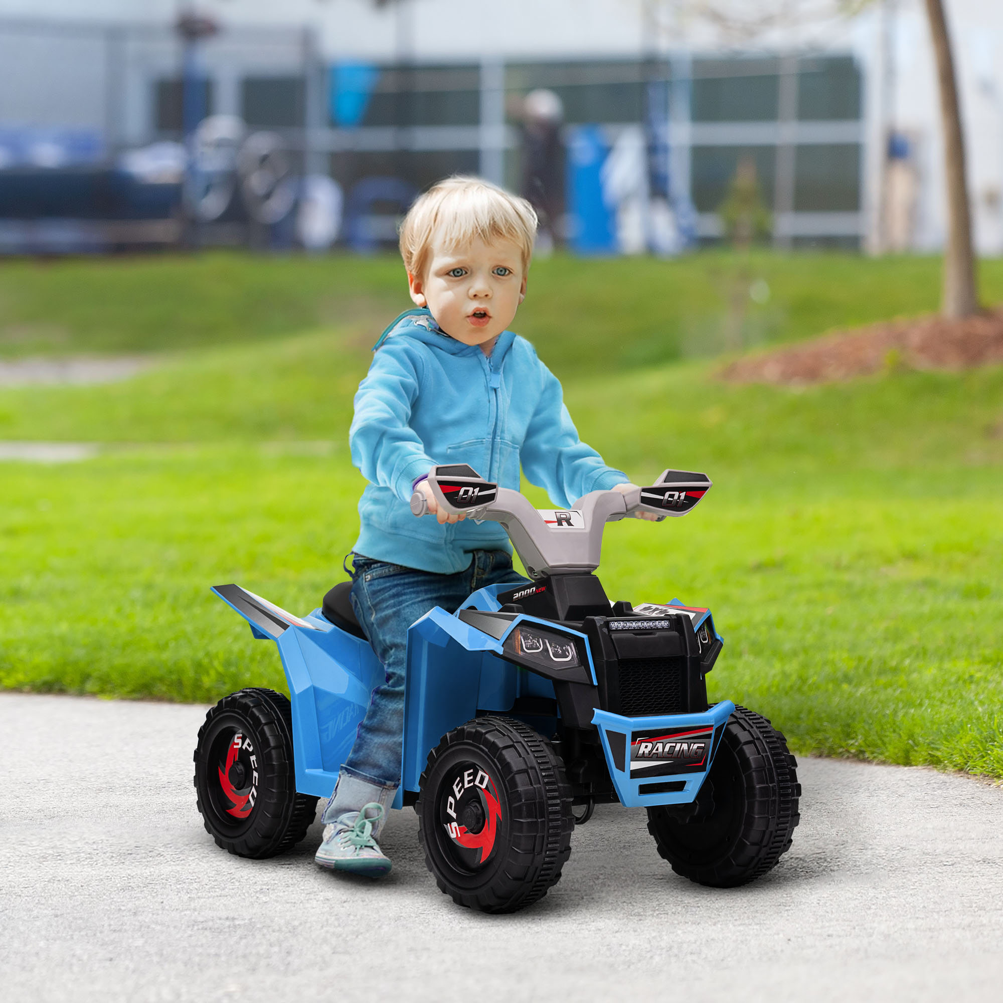 Elektrisks bērnu kvadracikls, 2,5 km/h, braukšana uz priekšu un atpakaļ, 18–36 mēn., zils - Image 2