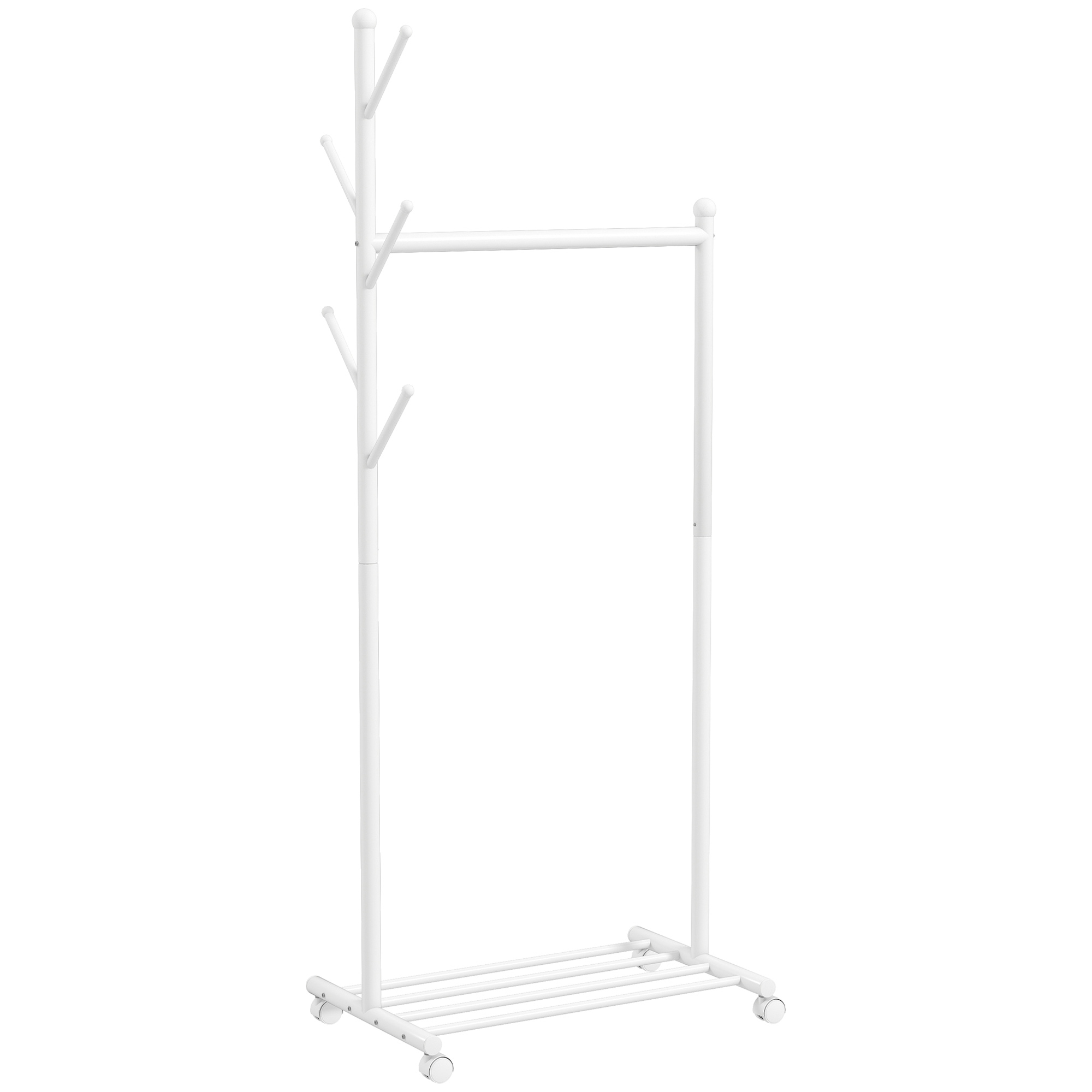 Ratastel riidestange, valge, 68 x 43 x 171 cm