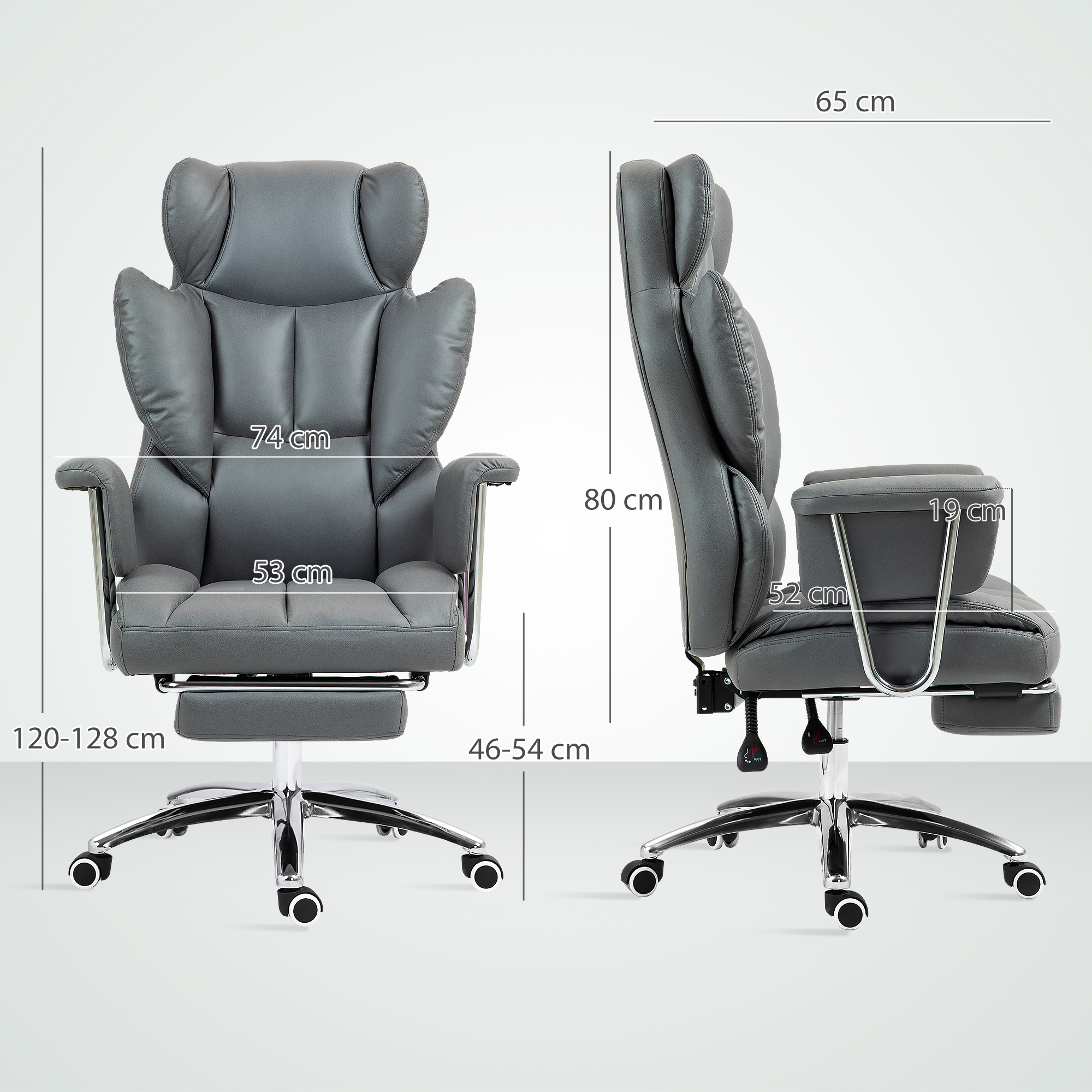 Ergonominen toimistotuoli, pehmustettu, jalkatuella, säädettävä selkänoja, 360° kääntyvä, tummanharmaa - Image 3