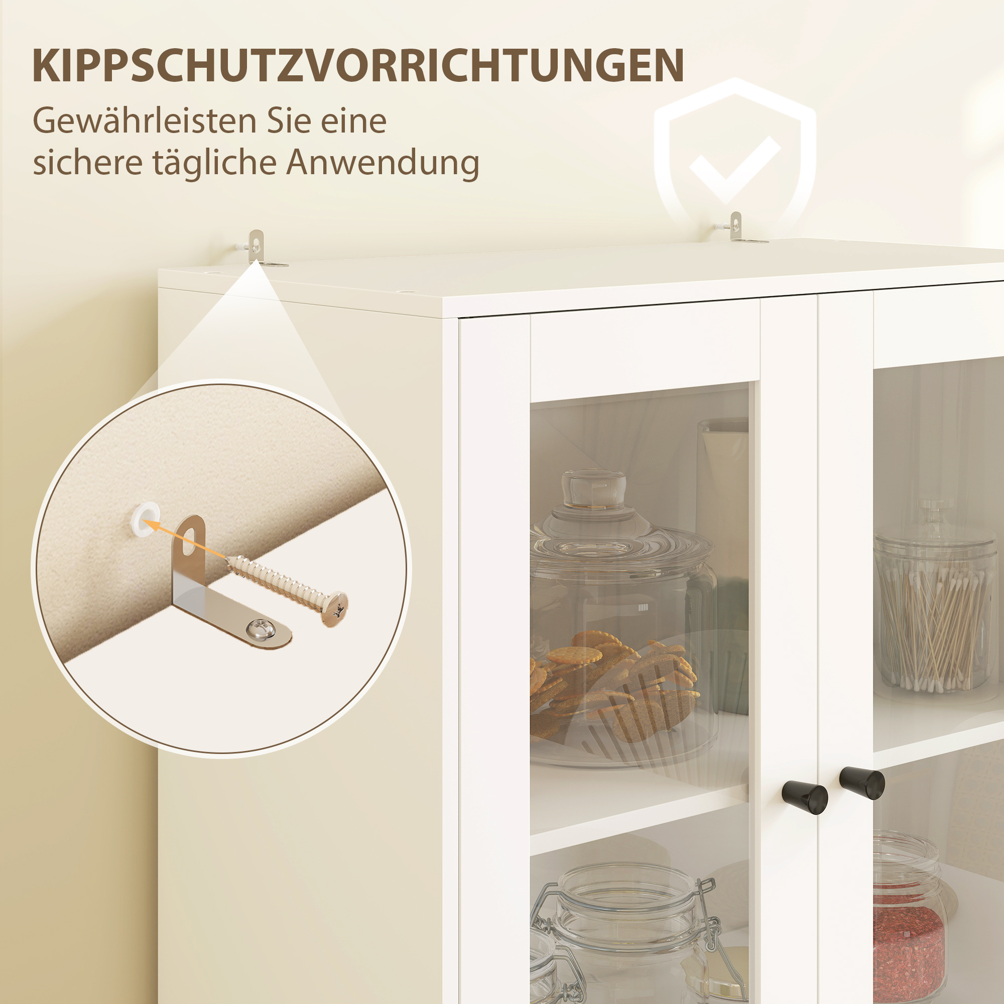 Virtuves skapis ar atvilktnēm un stikla durvīm, balts, 59 x 30 x 170 cm - Image 6