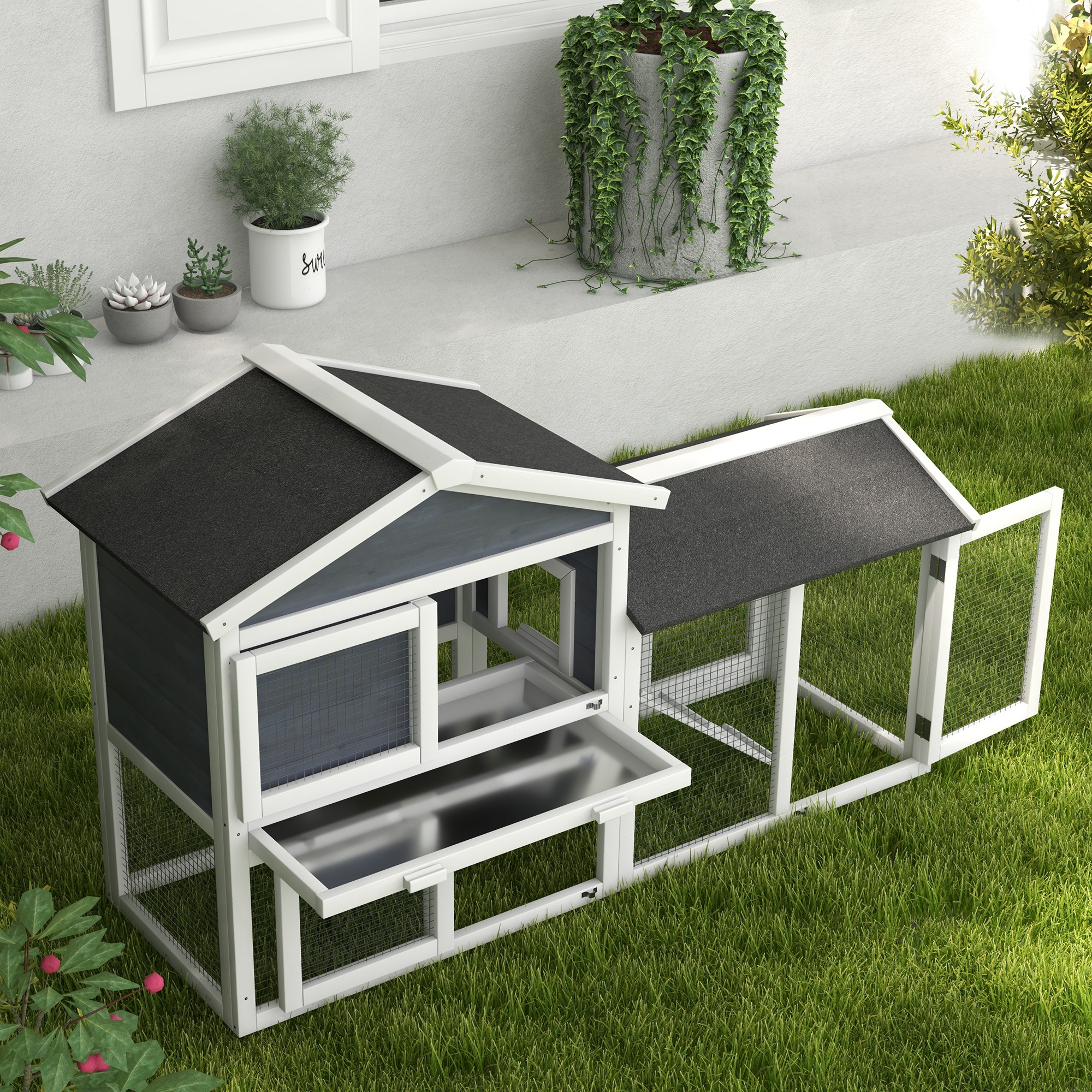 Pieneläinhäkki ulkojuoksulla, kuusipuu, harmaa, 147 x 54 x 84 cm - Image 8