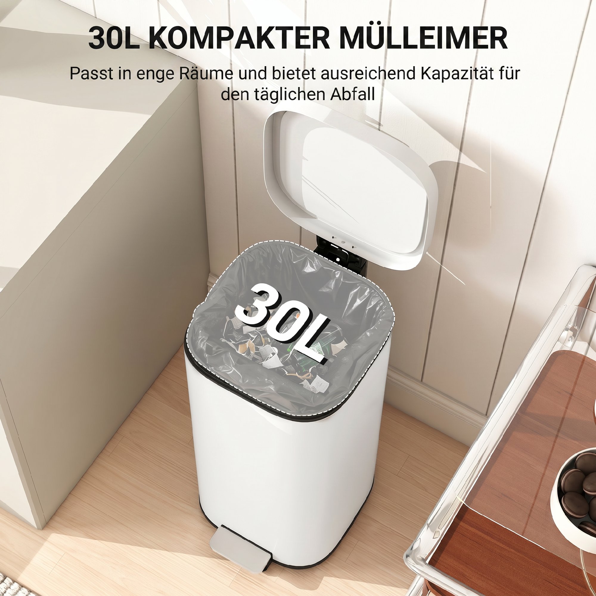 30 l keittiön jäteastia polkimella, kermanvalkoinen, 29 x 36 x 59,5 cm - Image 4