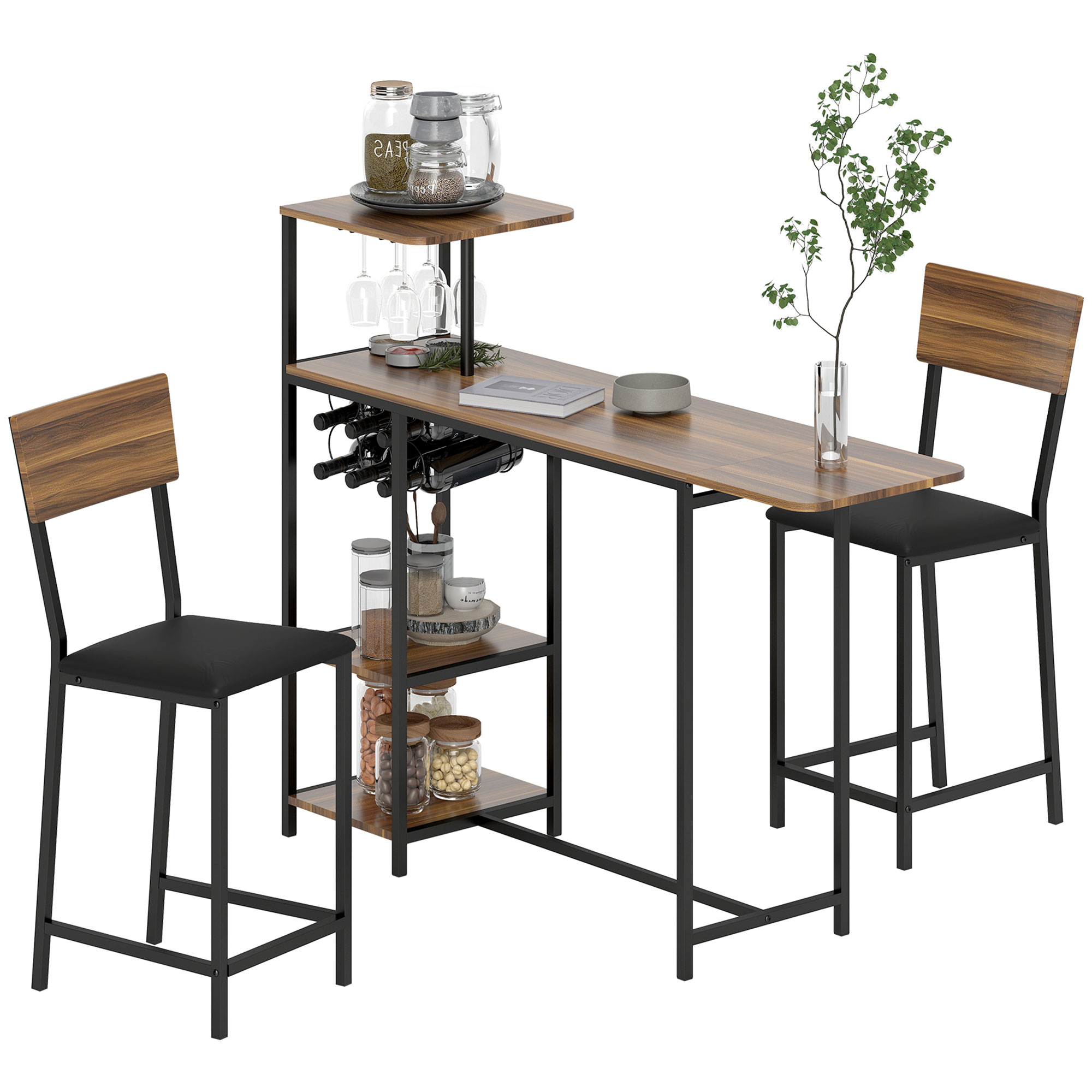 3-osaline baarilaua komplekt, 1 baarilaud, 2 taburetti, pruun, 140 x 40 x 116 cm
