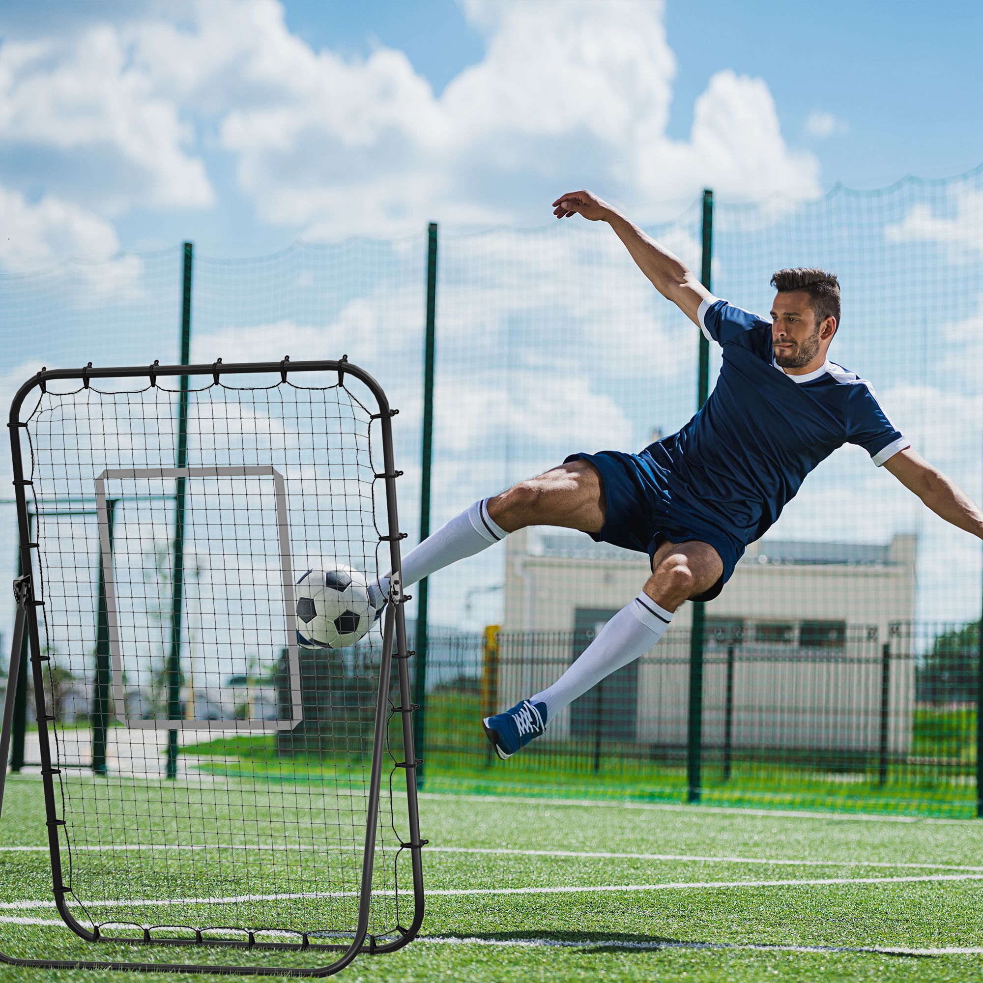 Futbola atlecošais tīkls, regulējams leņķis, regulējams augstums, melns, 123 x 73 x 178,5 cm - Image 2
