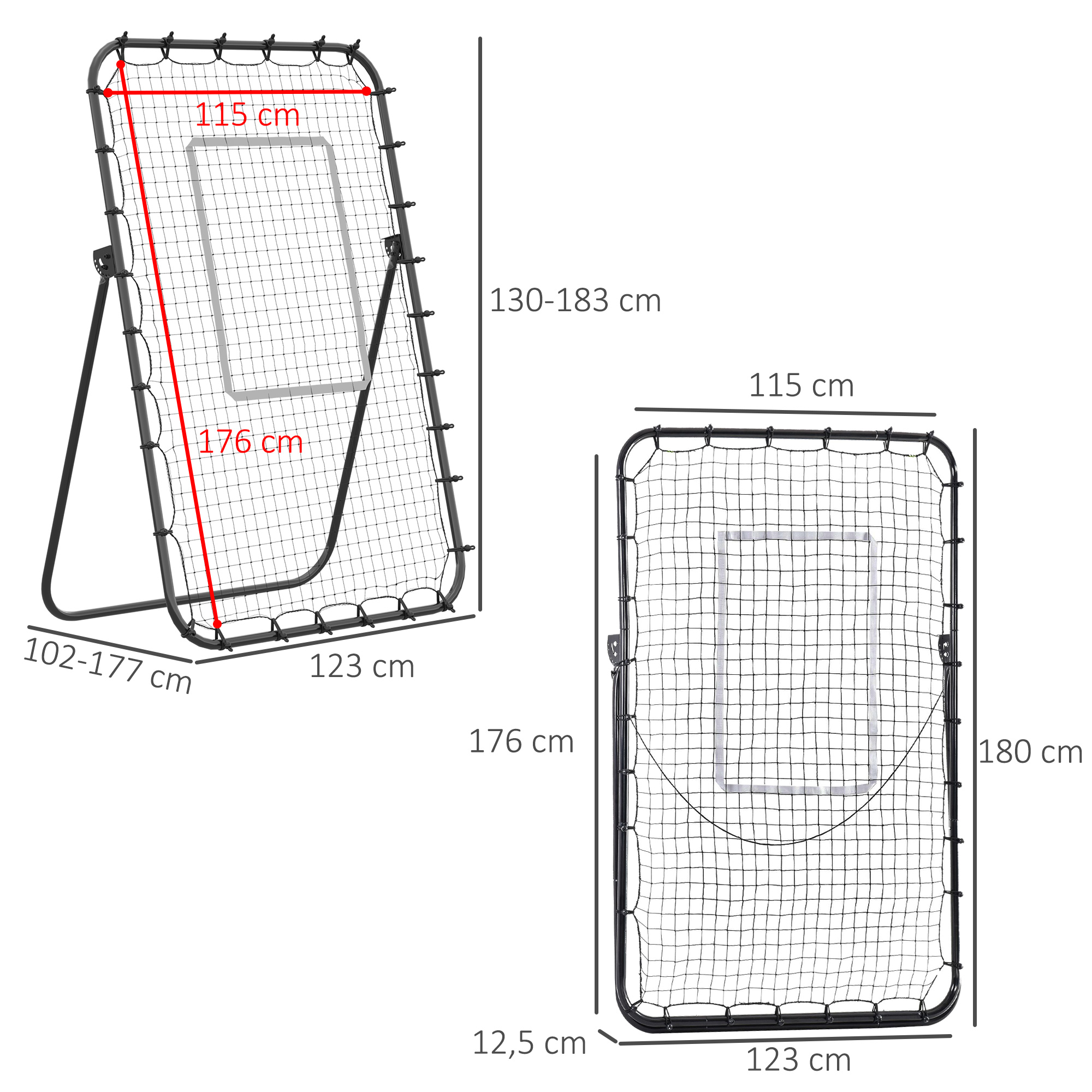 Futbola atlecošais tīkls, regulējams leņķis, regulējams augstums, melns, 123 x 73 x 178,5 cm - Image 3